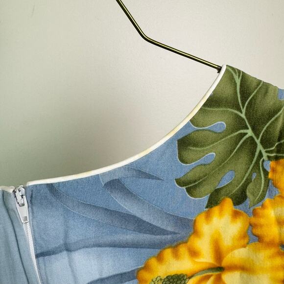 Two Palms VINTAGE Hawaiian blue yellow tropical hibiscus dress‎ MEDIUM - Picture 4 of 7